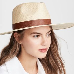 Rag & Bone Straw + Leather band Wide Brim Panama Hat - Brand New